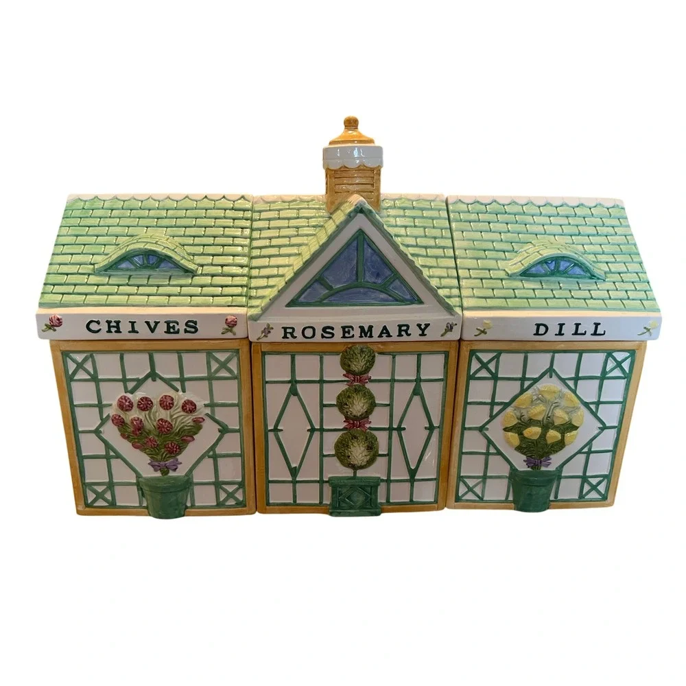 Certified International Herb Trellis‎ Canister Set Holly Holderman Greenhouse